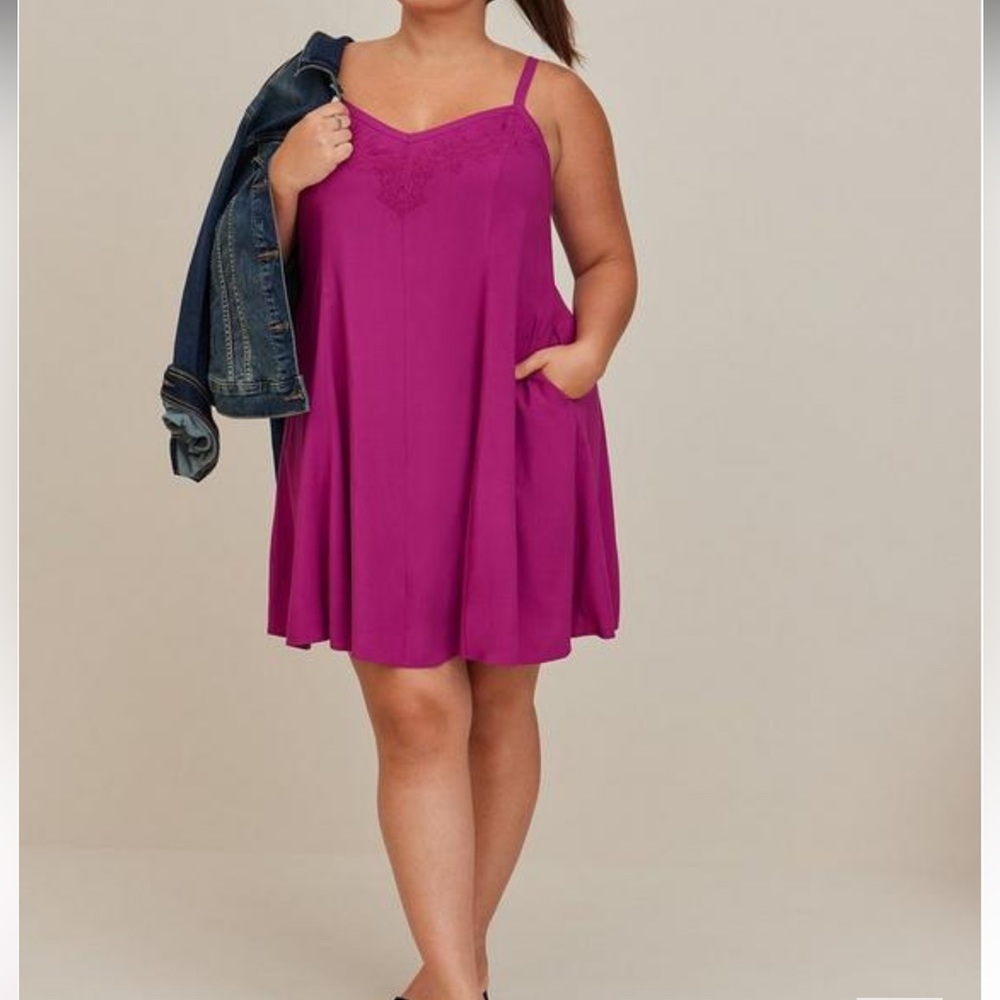 Torrid Trapeze Mini Dress Size 4X Challis Purple Sleeveless Lightweight